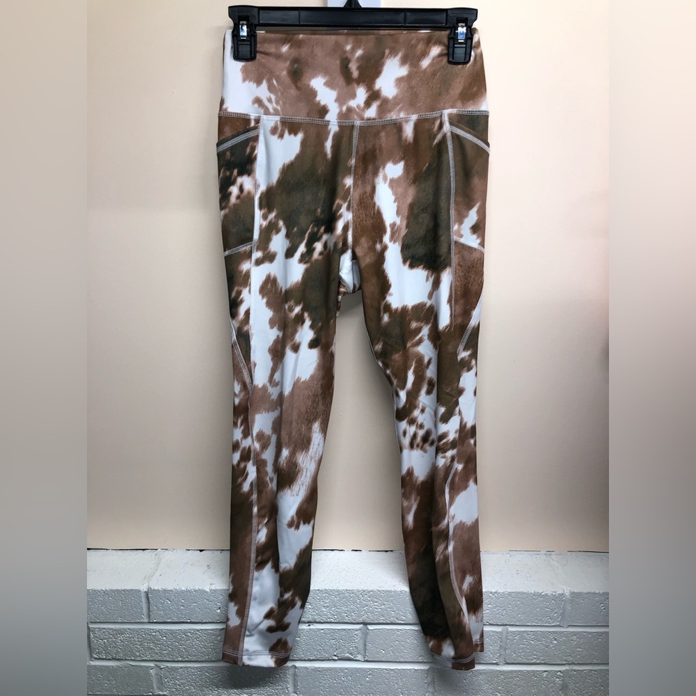 Cow print double lined leggings with pockets